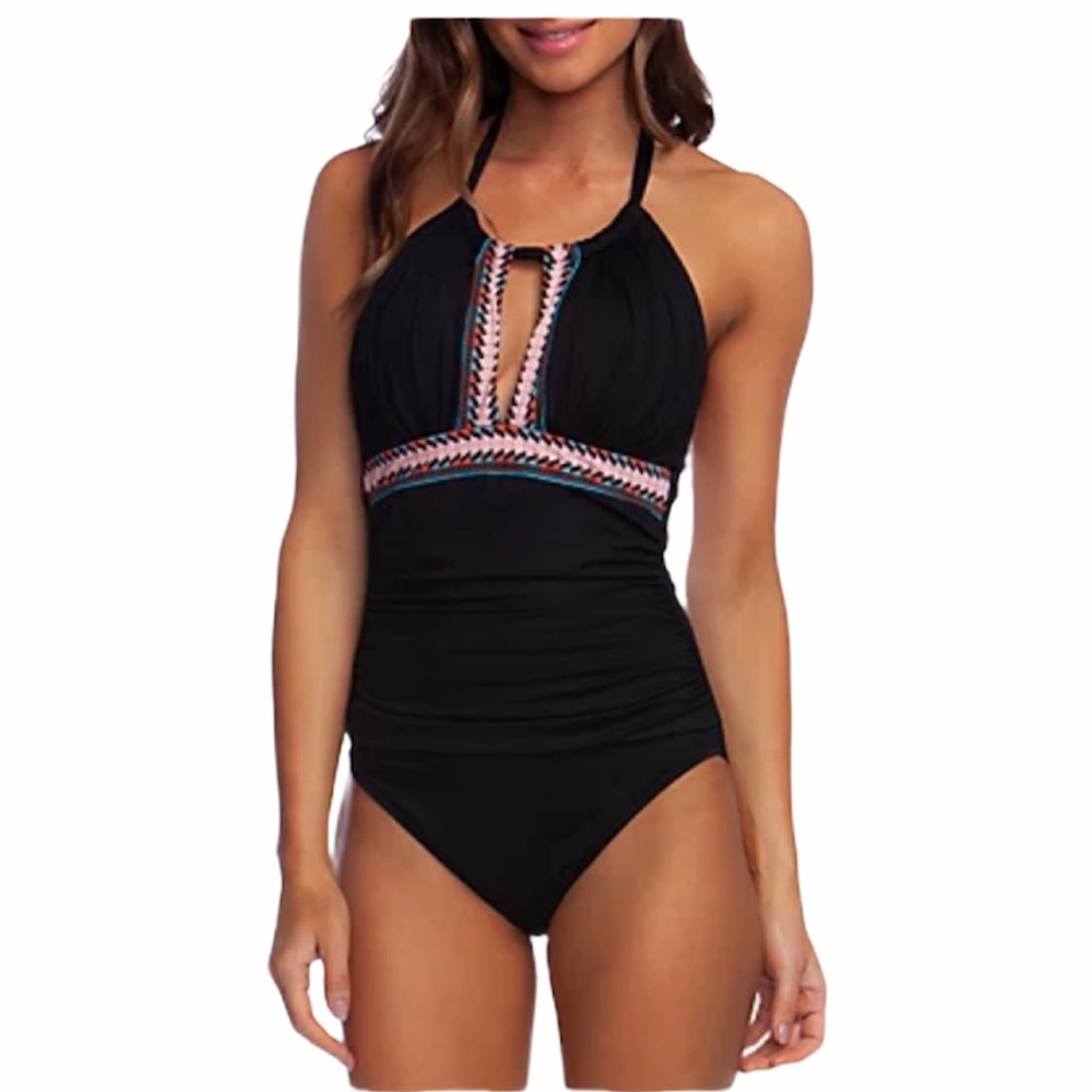 Kennth Cole High Neck One Piece Black Swimsuit M